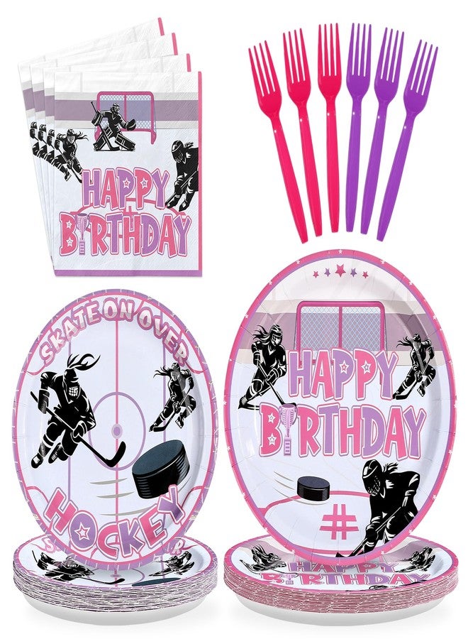 Greencian 96Pcs Pink Hockey Birthday Party Supplies Pink Ice Hockey Ball Birthday Party Plates and Napkins Tableware Set for Girls Kid's Fans Gameday Sports Themed Party Decorations Serves 24 - Image 1